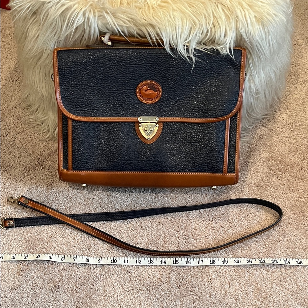 Dooney & Bourke Navy and Tan Pebble Leather Laptop / Briefcase - Picture 16 of 16